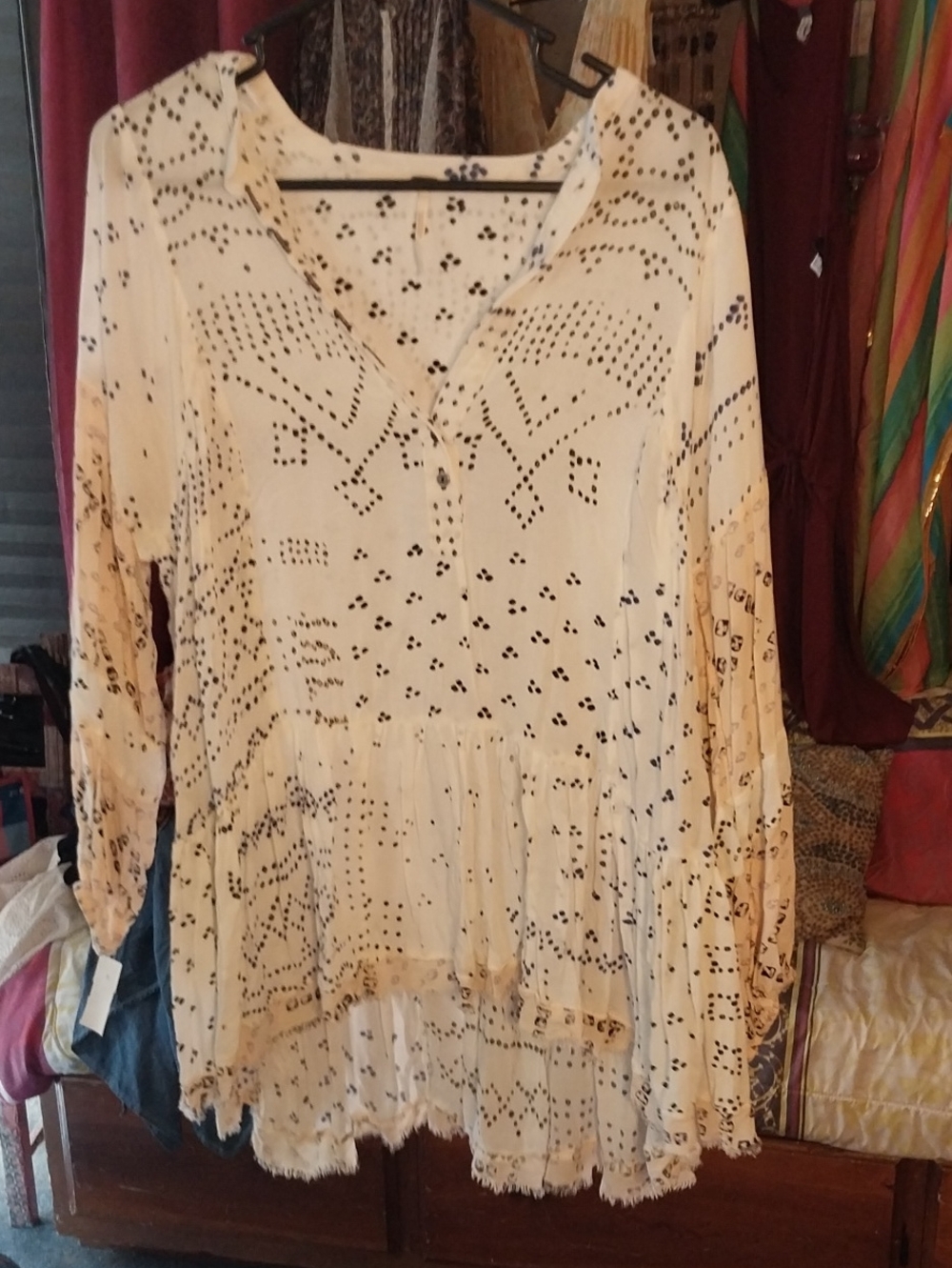 Free People Cream Printed Tiered Peasant Tunic